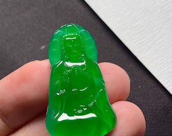 Certified Burmese  Grade A Icy Green Guanyin Buddha Jadeite Pendant