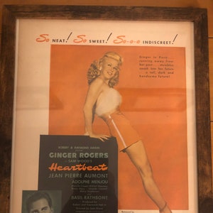 Framed 1946 Ad for ‘’Heartbeat’’ w/ Ginger Rogers
