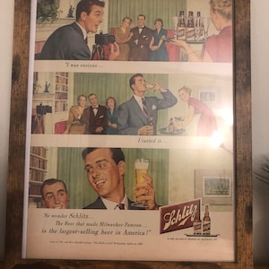 1950 Schlitz Beer Ad from LIFE Magazine. *Wood Framed*Mint Condition