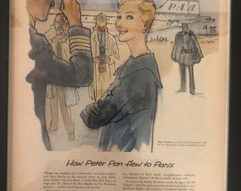 Framed Vintage 1956 Pan American Airlines Advertisement