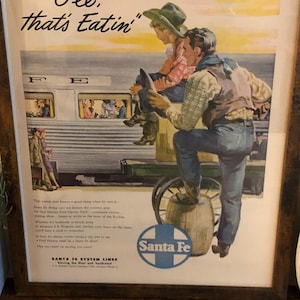 Framed Vintage 1947 Santa Fe Railroad Advertisement.