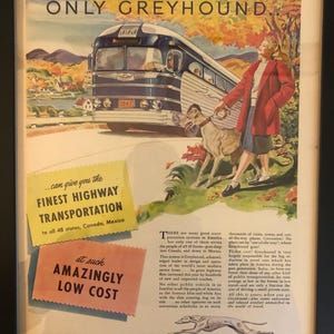 Framed Vintage 1947 Greyhound Bus Advertisement
