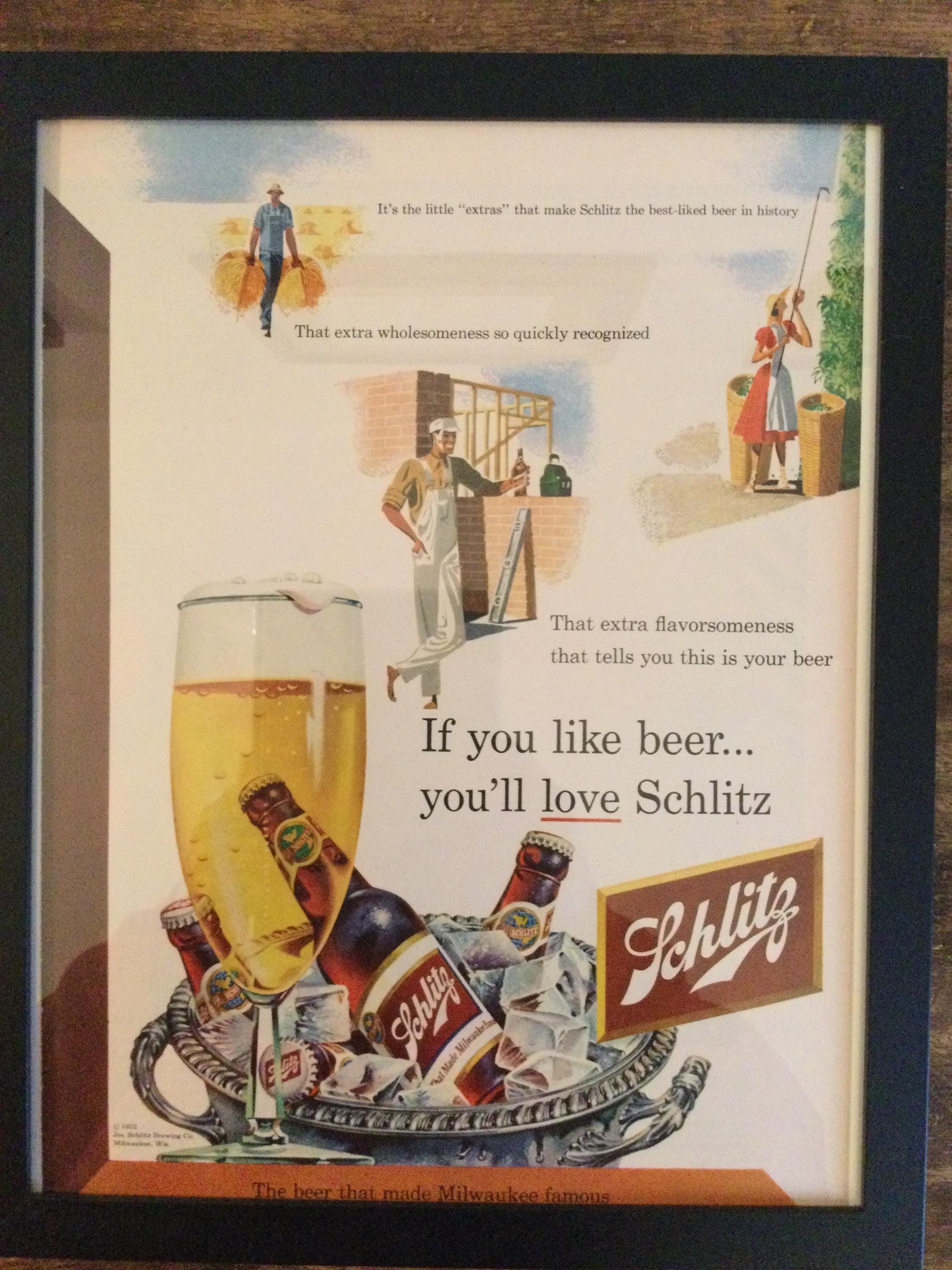 Framed Vintage 1952 Schlitz Beer Ad: Man Cave Decor - Etsy