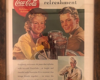 Framed Vintage 1938 Coca-Cola (Coke) Advertisement