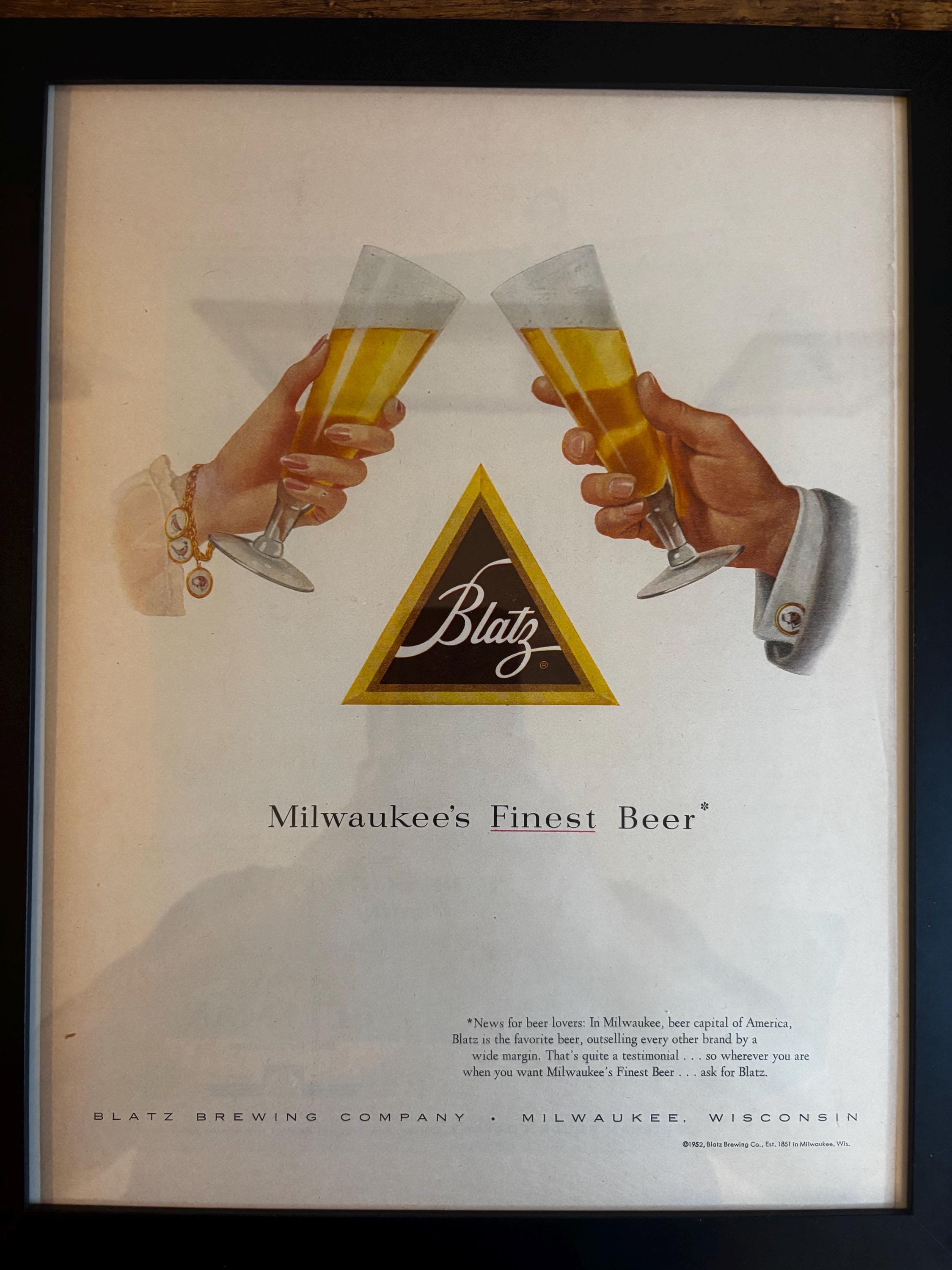 Framed Vinatge 1952 Blatz Beer Advertisement *vintage Milwaukee