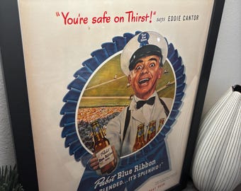 Framed Vintage 1947 Pabst Blue Ribbon *PBR* Beer Advertisement