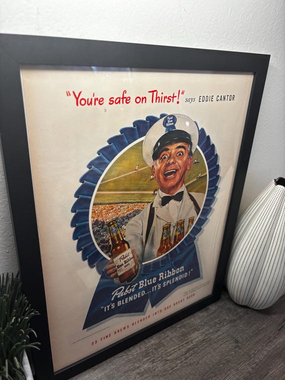 Framed Vintage 1947 Pabst Blue Ribbon *PBR* Beer Advertisement