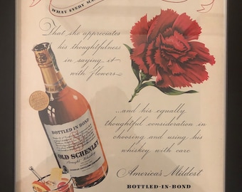 Framed Vintage 1940 Old Schenley’s Whiskey  Advertisement *Vintage bar decoration*