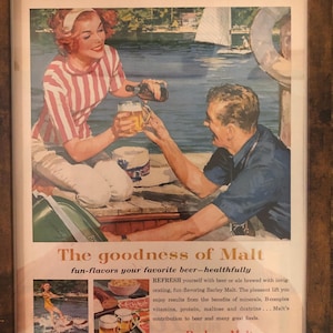 Framed Vintage 1959 Barley & Malt Institute Advertisement - Great Piece for a Brewery or Home Bar.
