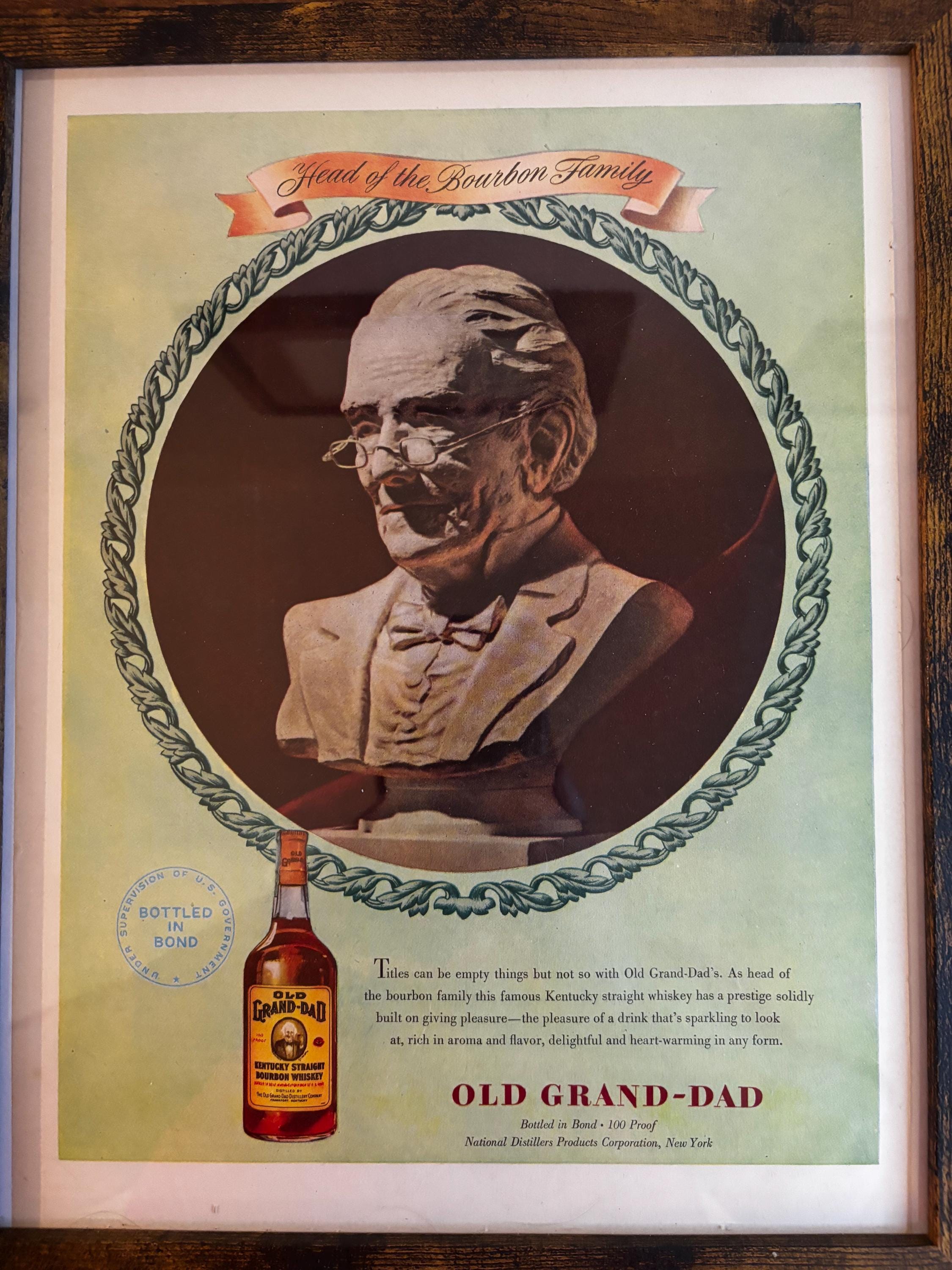 Framed Vintage 1943 Old Grand-dad Bourbon Advertisement *vintage