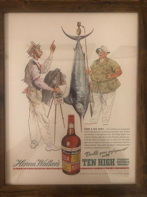 Framed Vintage 1938 Hiram Walker's Ten High Bourbon Whiskey Ad