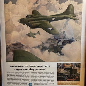 Framed Vintage 1943 Studebaker Aircraft Engines Advertisement *The Boeing B-17 Flying Fortress*