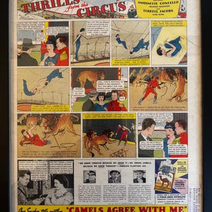 Framed Vintage 1947 Camel Cigarettes Advertisement *Thrills from the Circus* Comic Strip Artwork