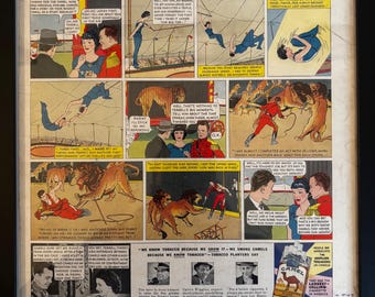 Framed Vintage 1947 Camel Cigarettes Advertisement *Thrills from the Circus* Comic Strip Artwork