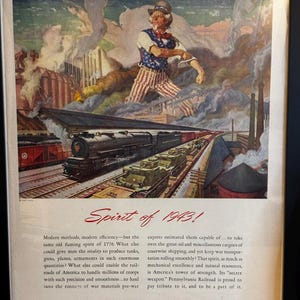 Framed Vintage 1943 Pennsylvania Railroad Advertisement - ‘’The Spirit of 1943’’