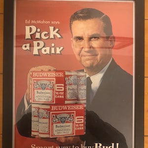Framed 1966 Vintage Budweiser Ad ft/ Ed McMahon