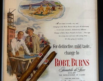 Framed Vintage 1948 Robert Burns Cigars Advertisement
