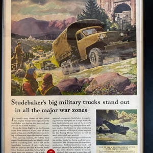 Framed Vintage 1943 Studebaker Military Trucks Advertisement *Vintage Military Decoration*