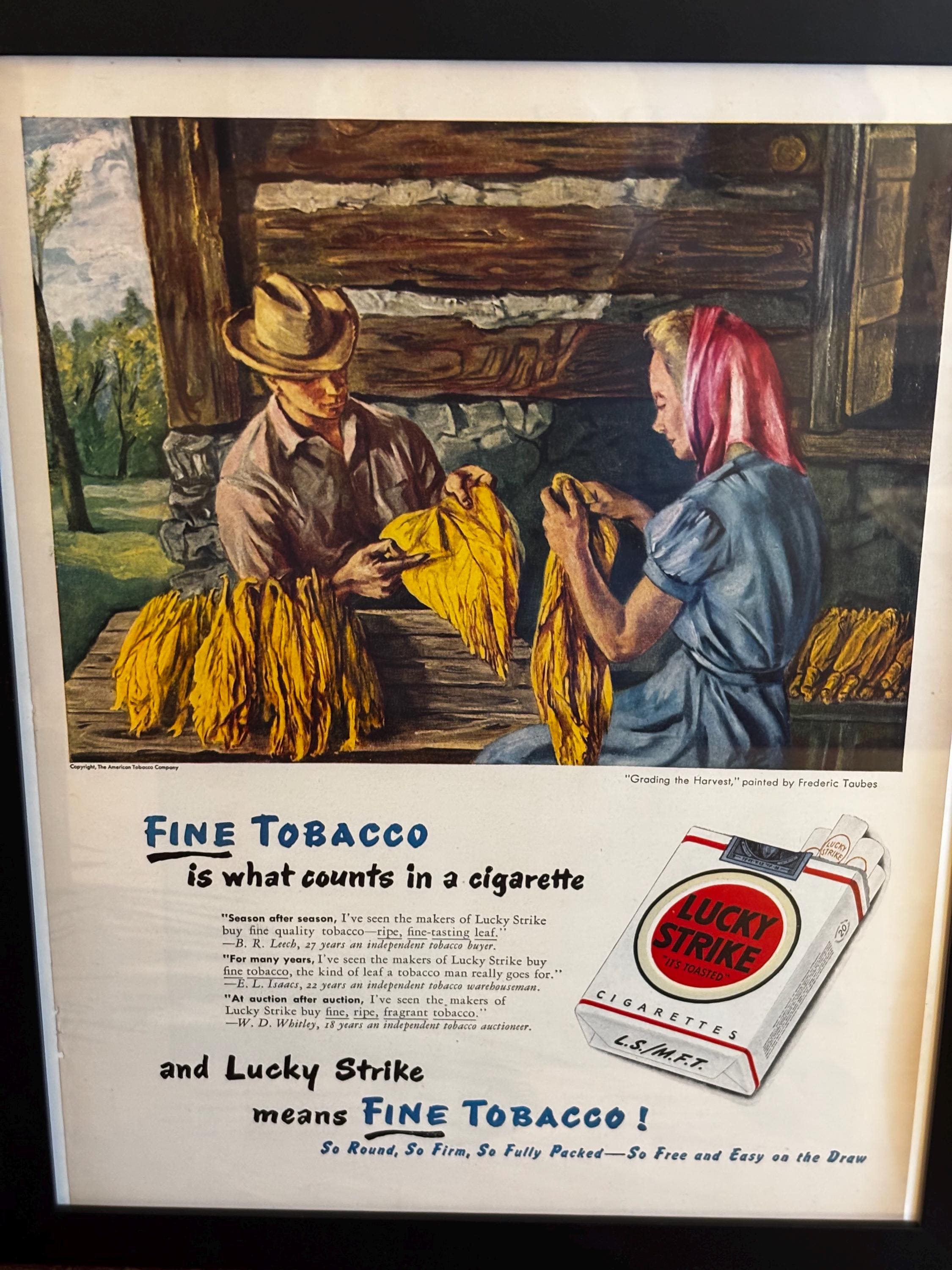 Framed Vintage 1947 Lucky Strike Cigarettes Advertisement - Curing