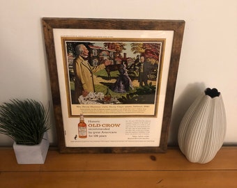 Framed Vintage 1962 Old Crow Bourbon Ad ft/ William Henry Harrison & Henry Clay