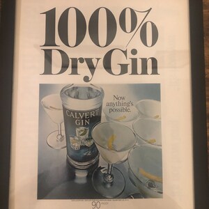Framed Vintage 1966 Calvert  Gin Ad - ‘’100% Dry Gin’’