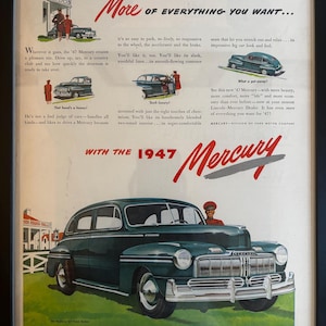 Framed Vintage 1947 Mercury Advertisement *Classic Car Ad*