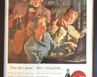 Framed Vintage 1947 Coca-Cola (Coke) Advertisement *Antique Coke Collectible*