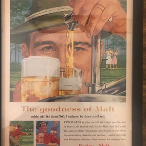 Framed Vintage 1959 Barley & Malt Institute Advertisement - ‘’The goodness of Malt’’ *Great Piece for a Brewery or Home Bar!**