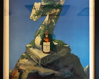 Framed Vintage 1947  Seagrams 7 Whiskey Advertisement *Vintage Bar Decor*