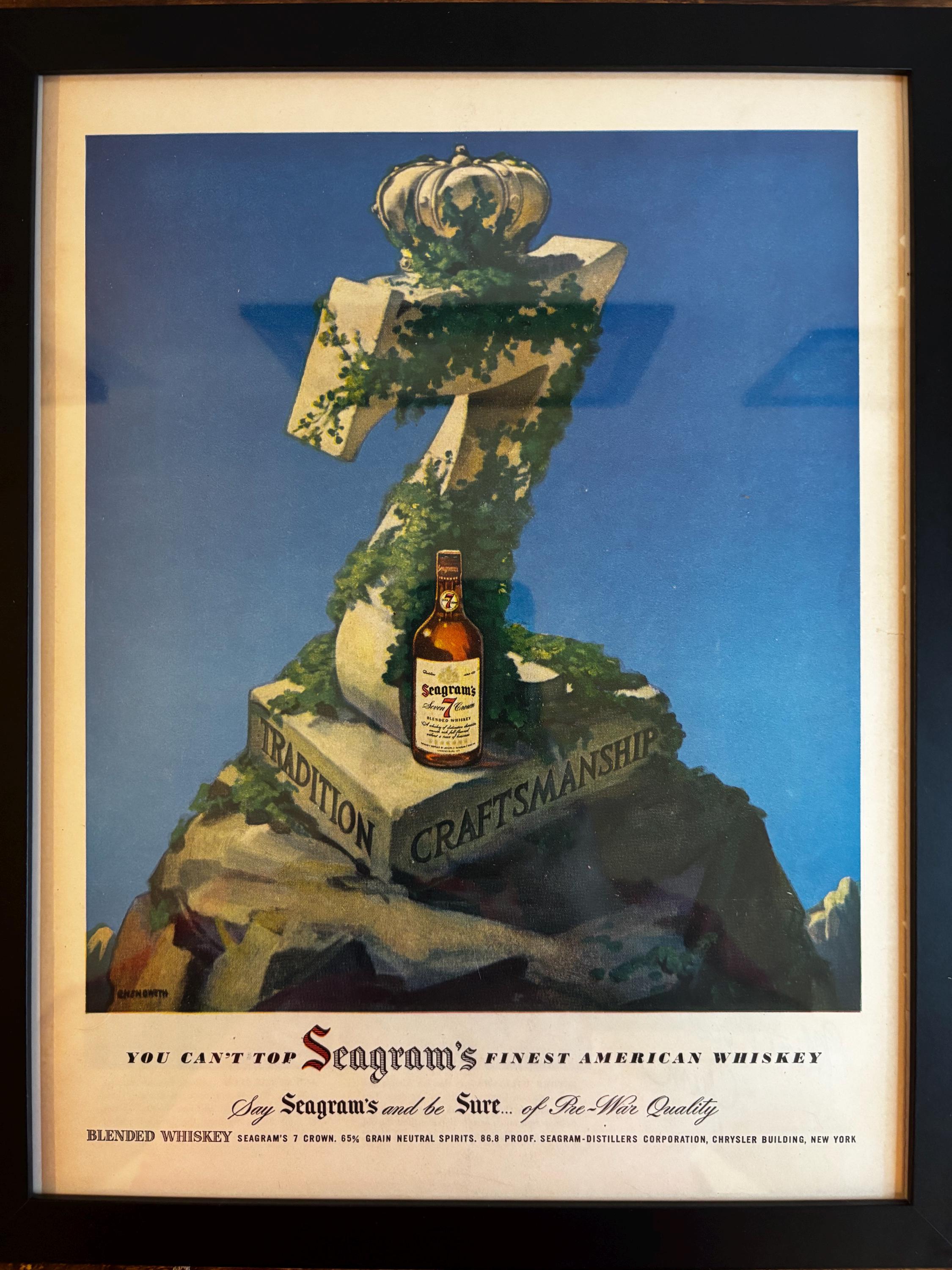 Framed Vintage 1947 Seagrams 7 Whiskey Advertisement *vintage Bar