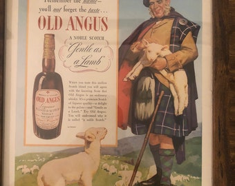 Framed Vintage 1938 Old Angus Scotch Whiskey Advertisement