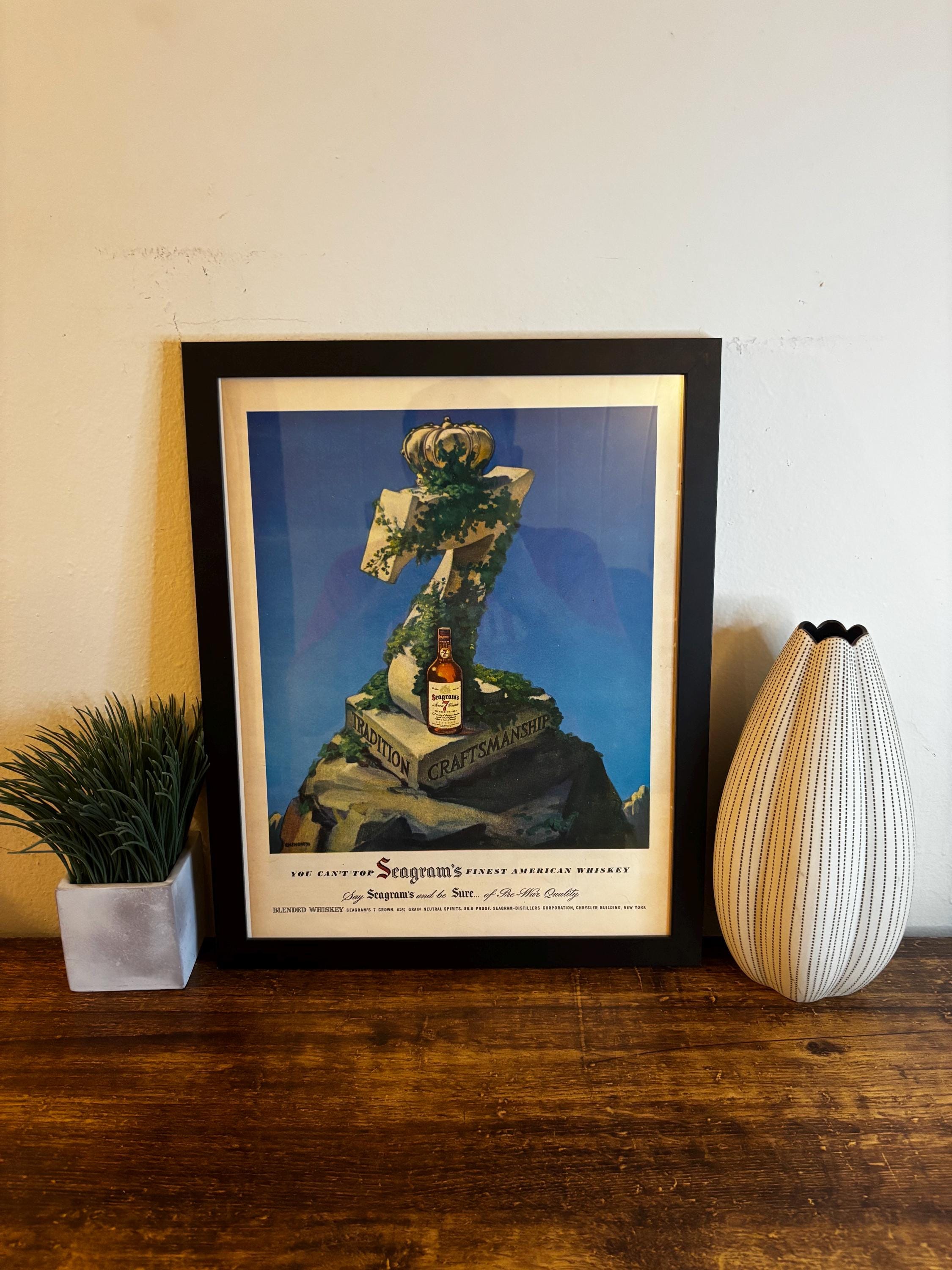 Framed Vintage 1947 Seagrams 7 Whiskey Advertisement *vintage Bar