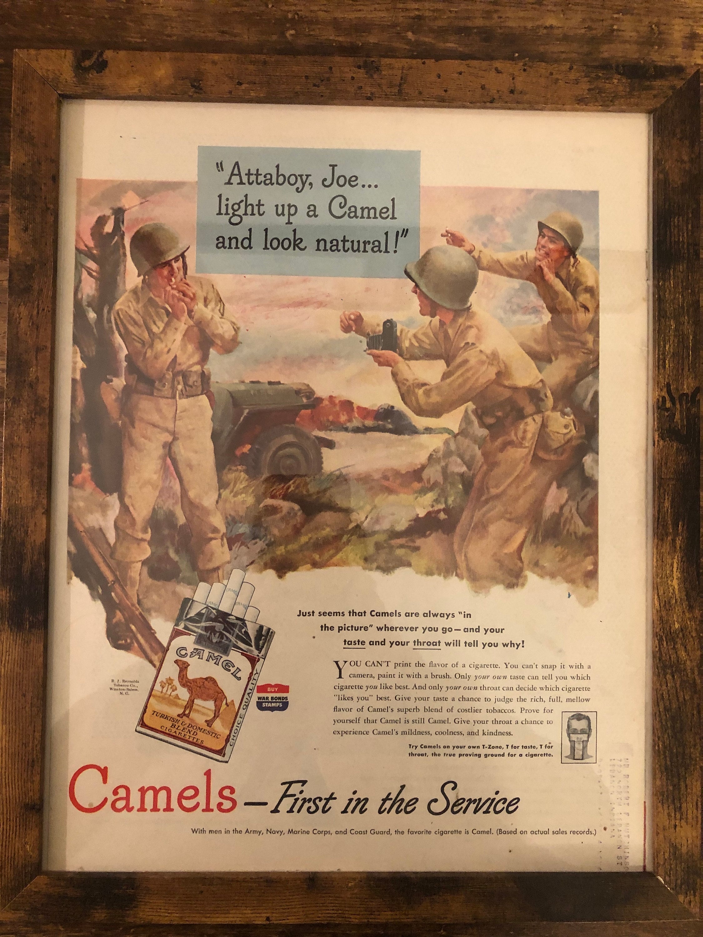 camel cigarettes ww2 Framed Vintage 1944 WW2 Era Camel Cigarettes Ad