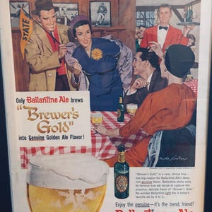 Framed Vintage 1957 Ballantine Ale Advertisement - Drinks after the College Football Game *Vintage Beer Advertising*