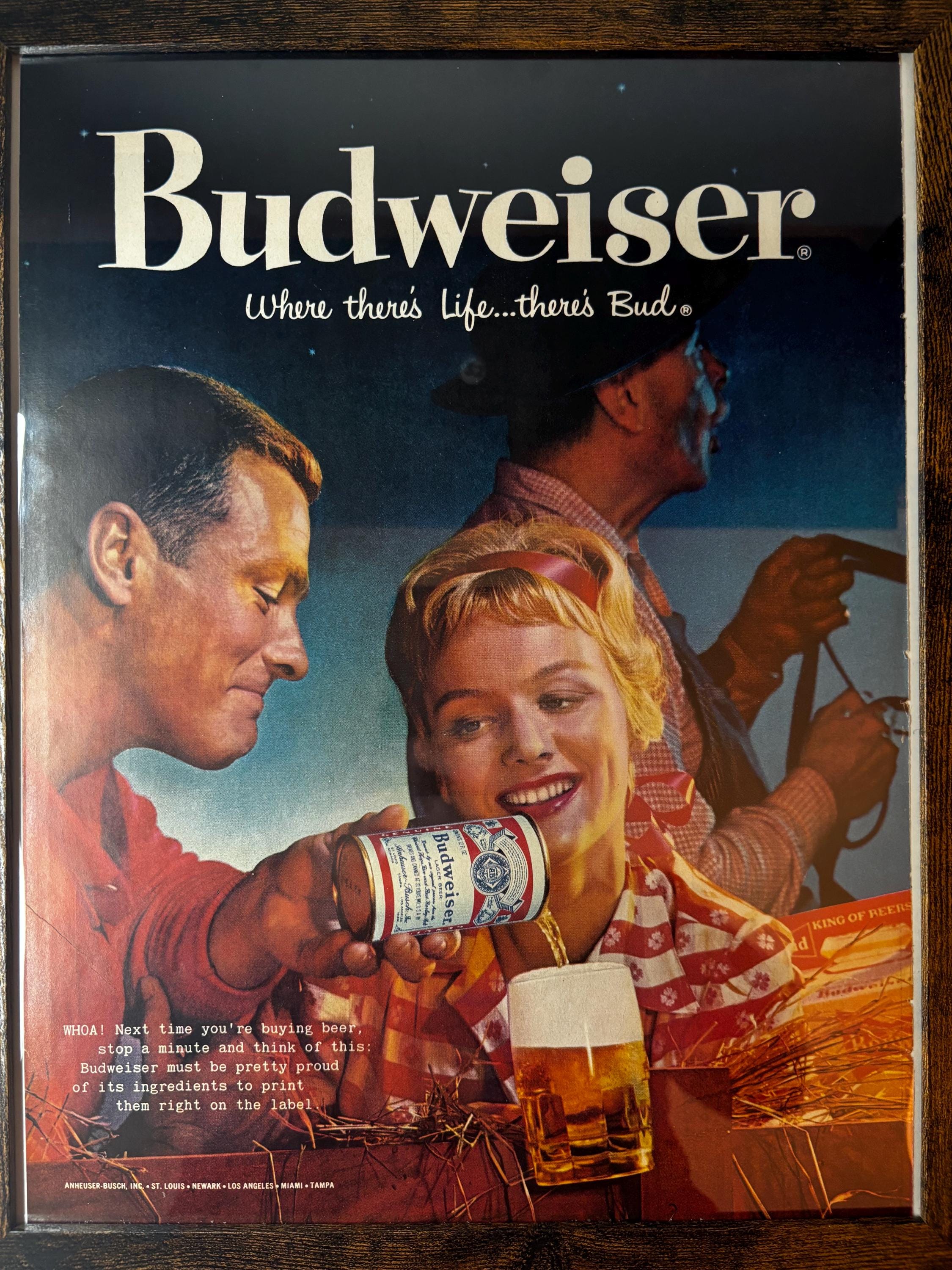 Framed 1964 Vintage Budweiser Advertisement *classic Retro Beer Ad