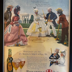 Framed Vintage 1947 Ballantine Ale Advertisement *Aristocrats play Croquet*