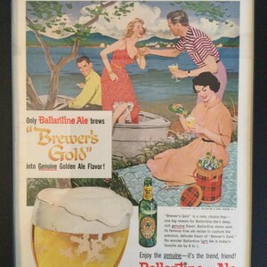 Anuncio vintage enmarcado de cerveza Ballantine de 1957 *Decoración de bar* *Publicidad de cerveza vintage*