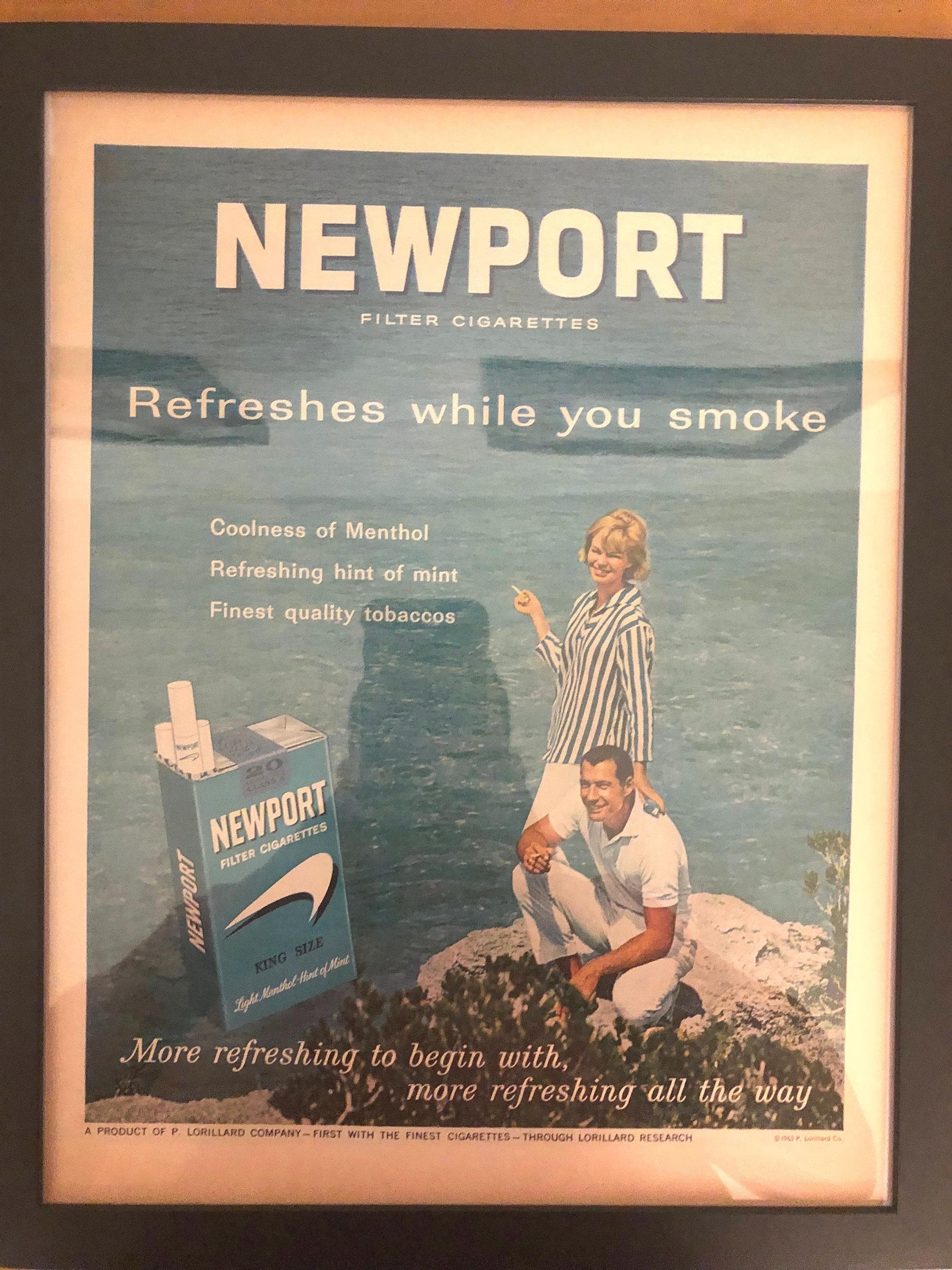 Vintage Framed 1963 Newport Cigarettes Ad From LIFE Magazine