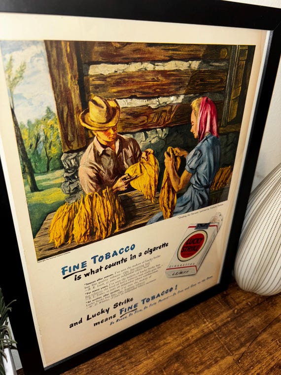 Framed Vintage 1947 Lucky Strike Cigarettes Advertisement - Curing