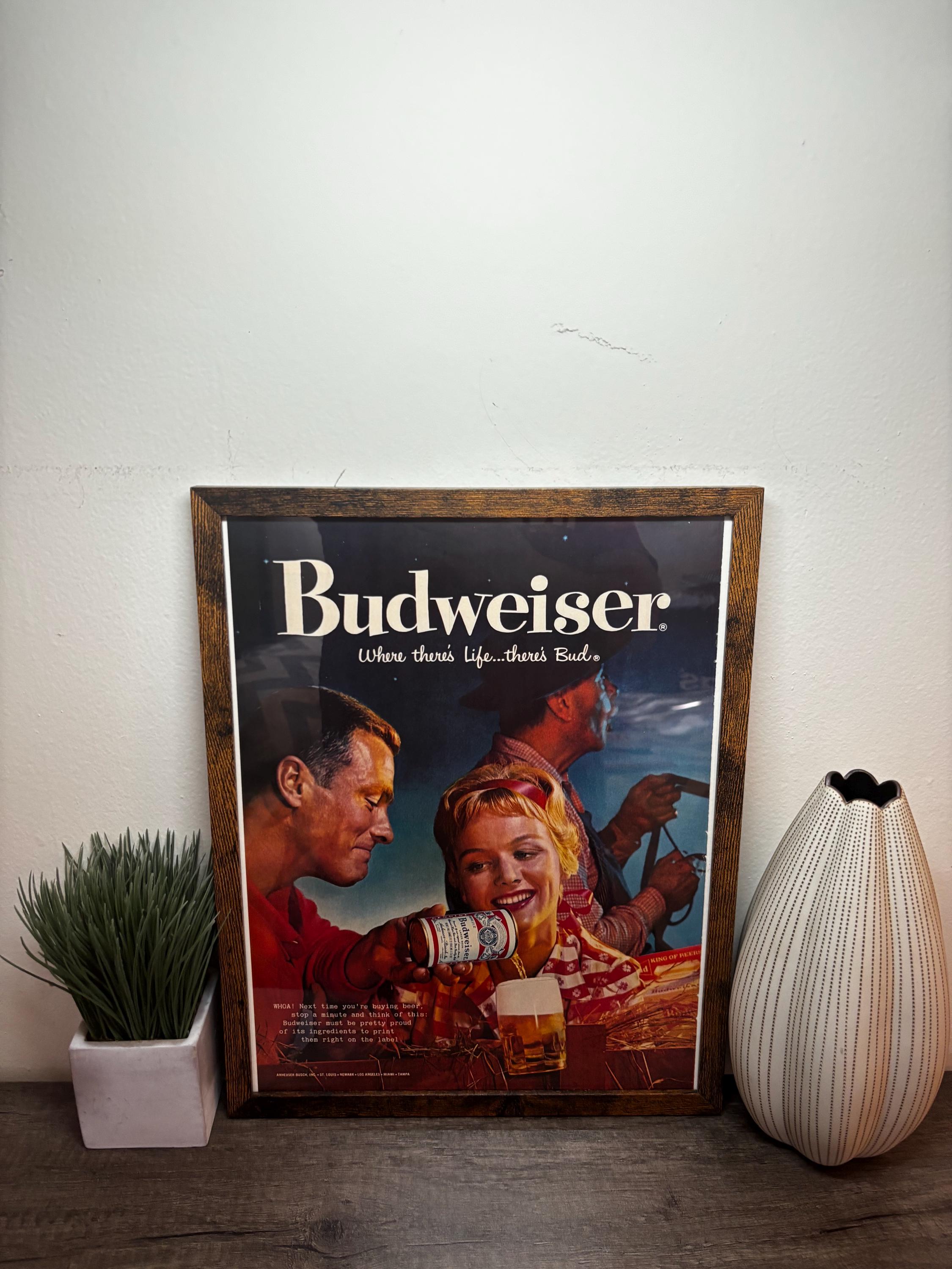 Framed 1964 Vintage Budweiser Advertisement *classic Retro Beer Ad