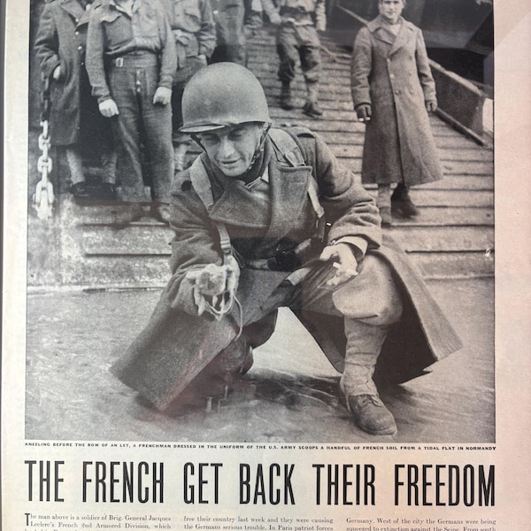 Framed Vintage 1944 LIFE Magazine Photo Feature *The French Get Back Their Freedom* Original WW2 News Wall Decor