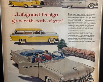 Framed Vintage 1956 Ford Advertisement *Ford Thunderbird Y-8 Engines* Classic Car Ad*