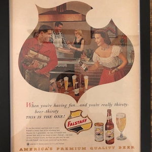 Framed Vintage 1956 Falstaff Beer Advertisement