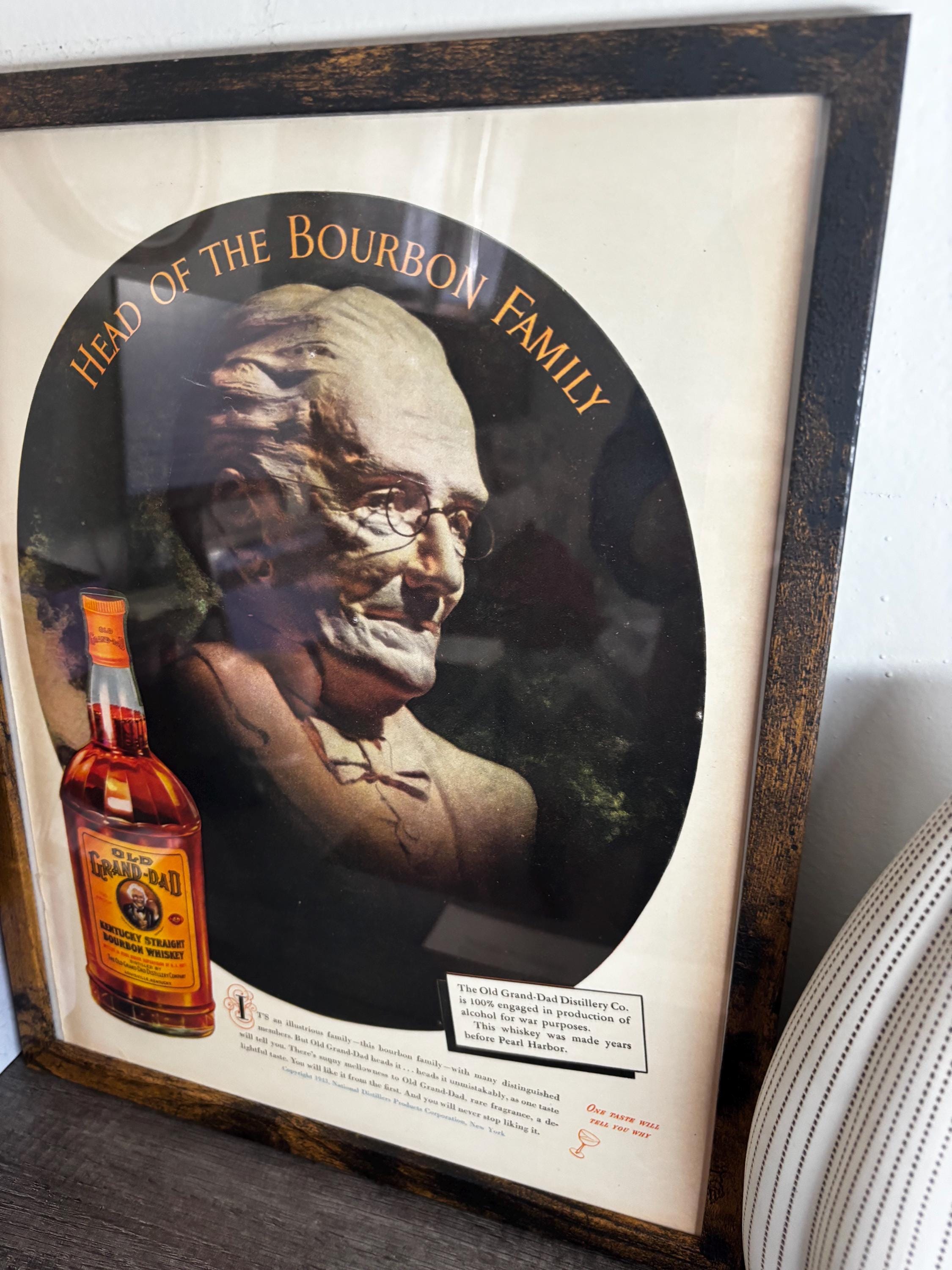 Framed Vintage 1943 Old Grand-dad Bourbon Advertisement, Bar Decor