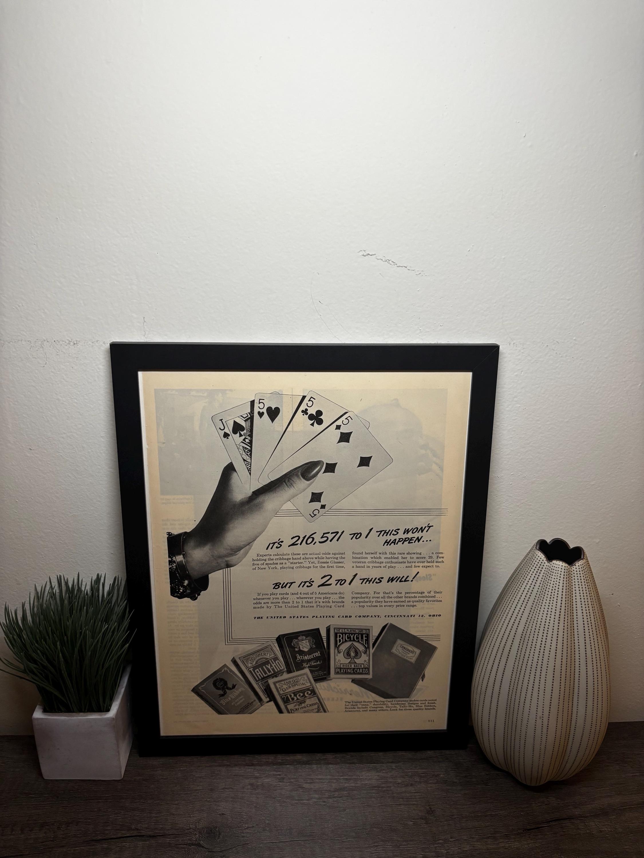 バイスクル 1940年代 Framed 1940 Bicycle Playing Cards Advertisement *vintage Card Room