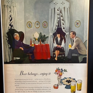 Framed Vintage 1947 United Brewers Association Advertisement *Boss comes over for Dinner*