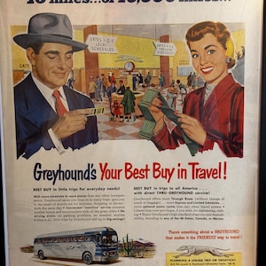 Framed 1947 Greyhound Bus Advertisement
