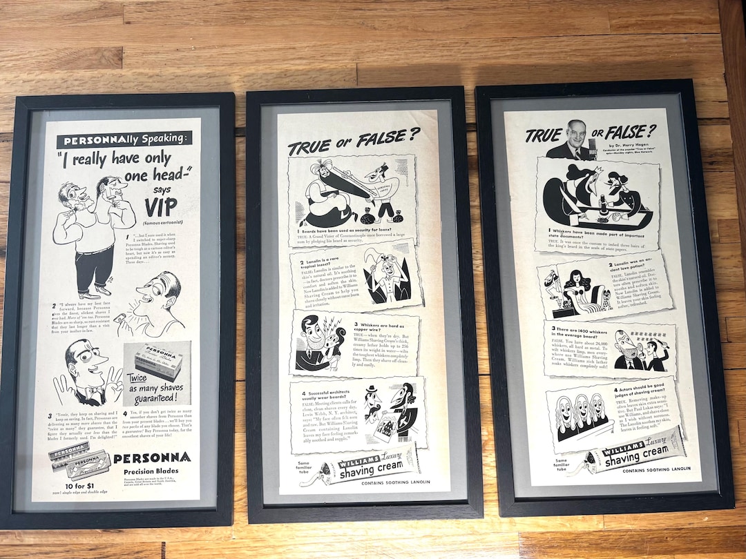 Set of 3 Framed Vintage 1940s Men’s Shaving Cream & Razor Blade ...