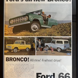 Framed Vintage 1966 Ford Bronco Advertisement