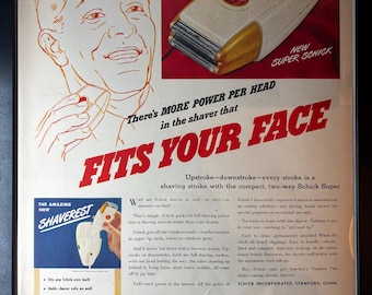 Framed Vintage 1947 Schick Electric Shaver Advertisement: Vintage Antique Mens Bathroom* Barbershop Decoration